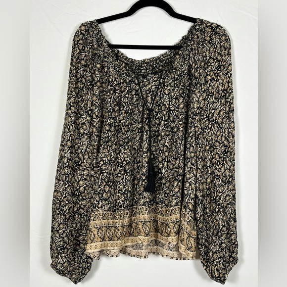 Lucky Brand Top Blouse Floral Print Boho Peasant- XL - Picture 3 of 7